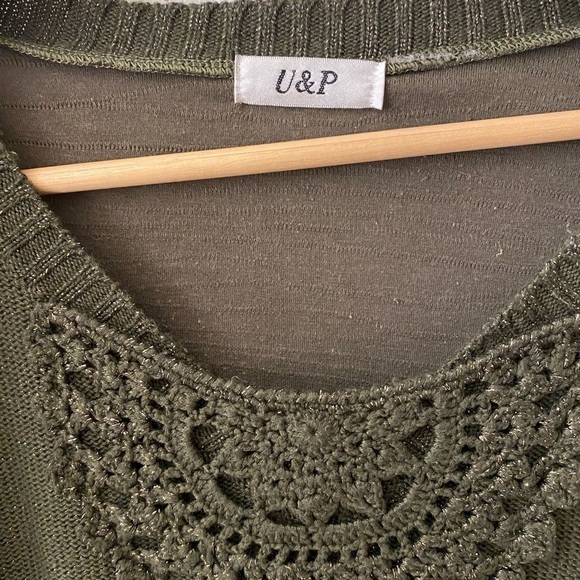 VINTAGE U&P GREEN SWEATER WITH ACCENTS - Picture 2 of 3